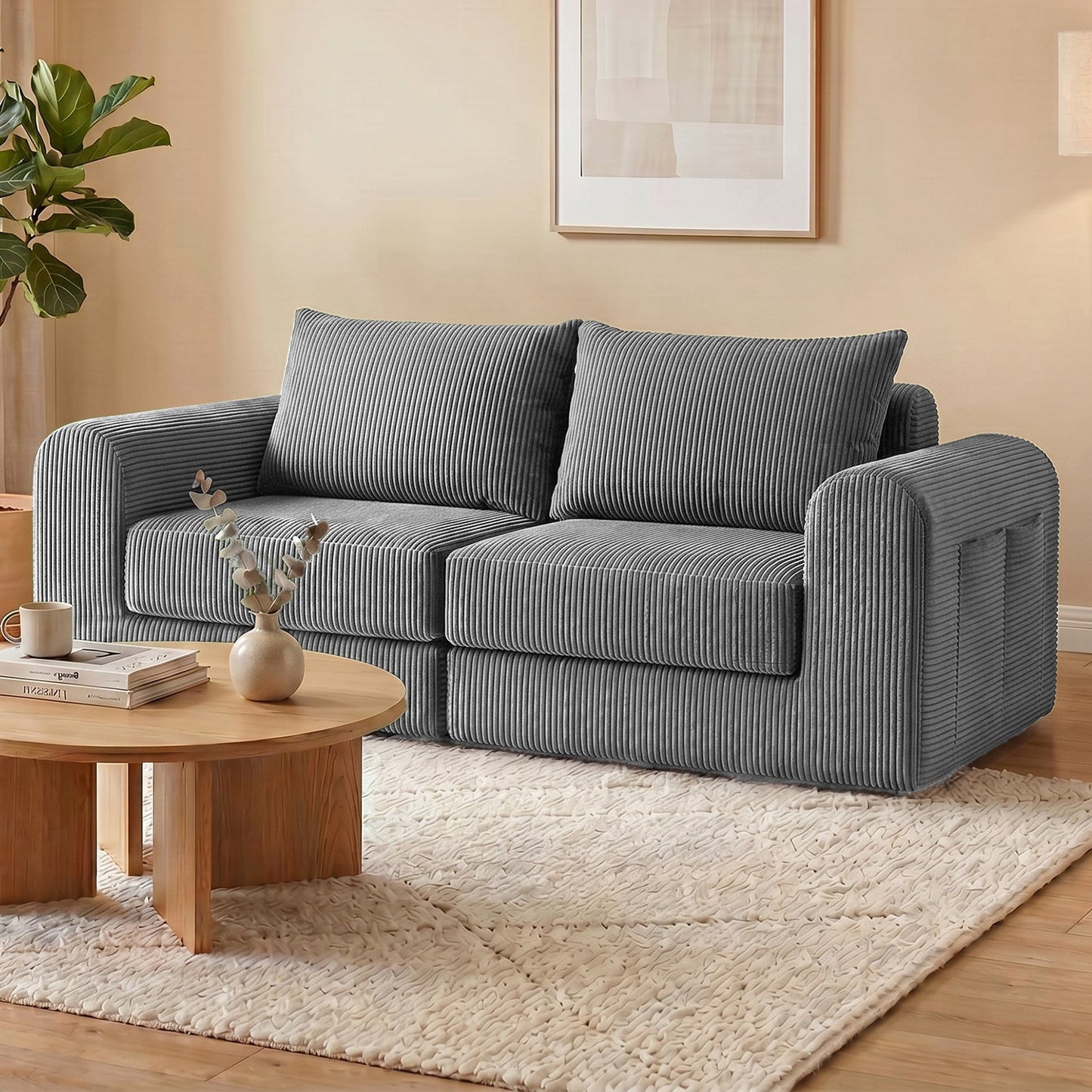 Advwin 172cm Modular Corduroy 3-in-1 Sofa Lounger