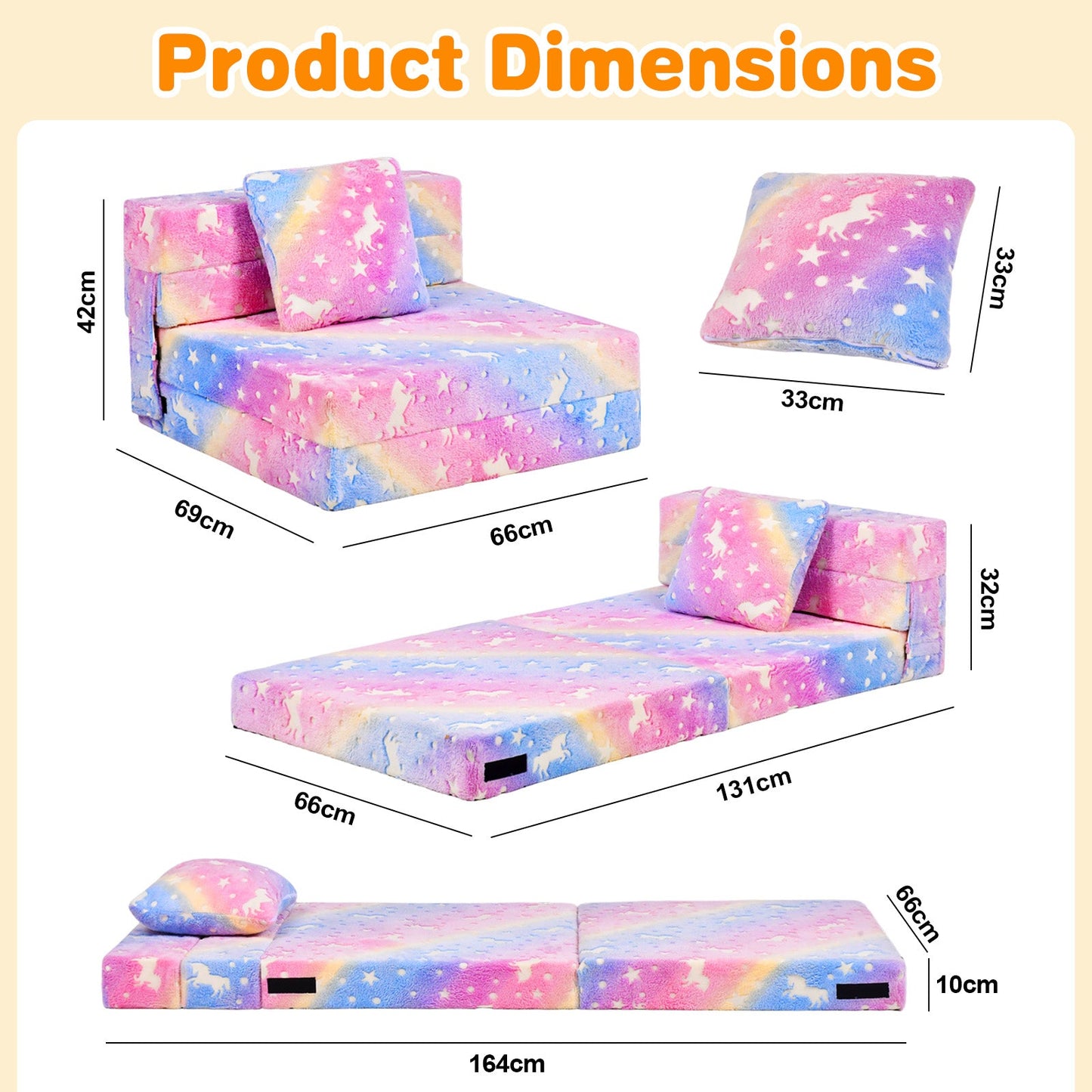 Advwin 3-in-1 Toddler Folding Sofa Bed with Pillow