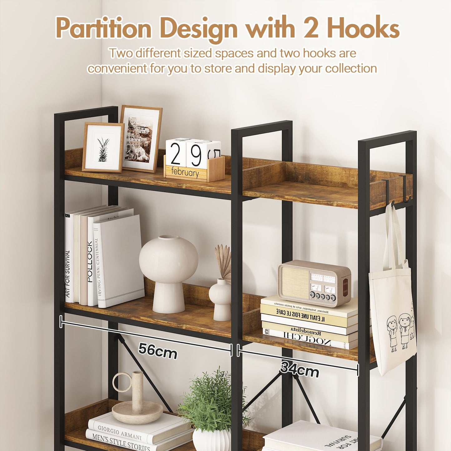 Advwin 5-Tier Corner Bookshelf Convertible L Shaped Bookcase