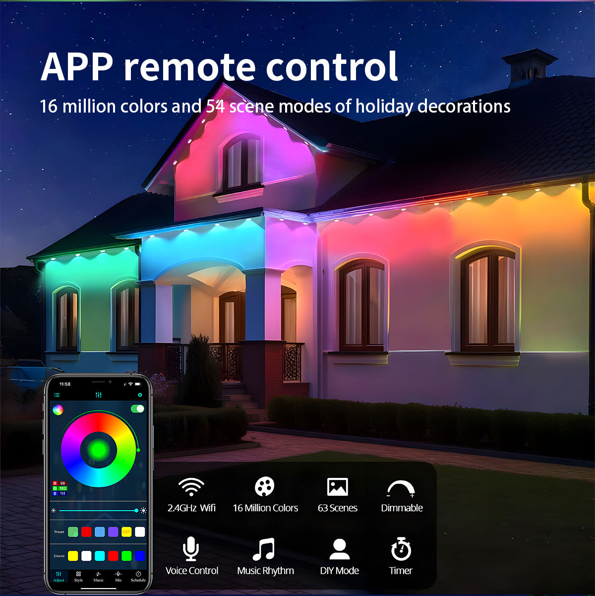 Advwin Smart Outdoor String Lights with Remote & APP