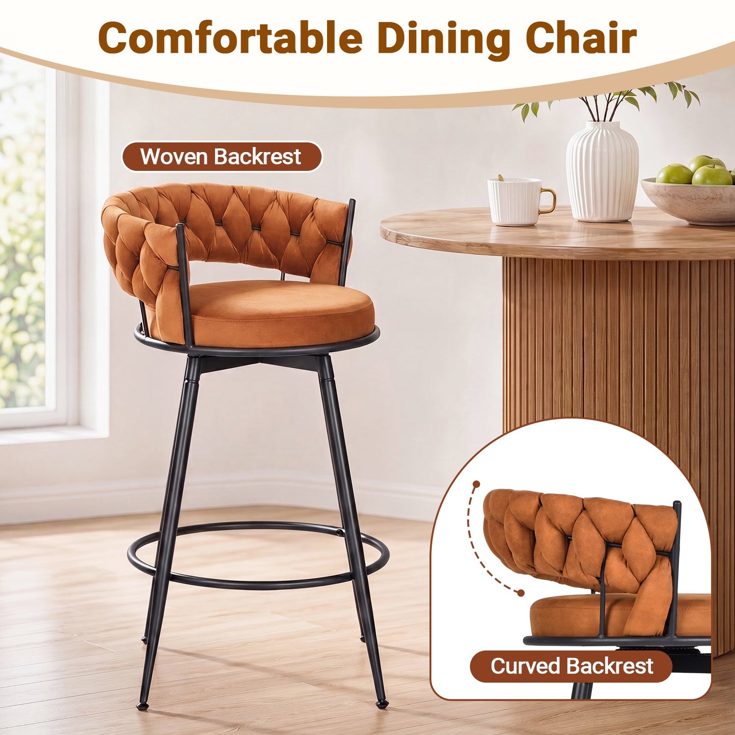 Advwin Set of 2 360° Swivel Bar Stools with Backrest