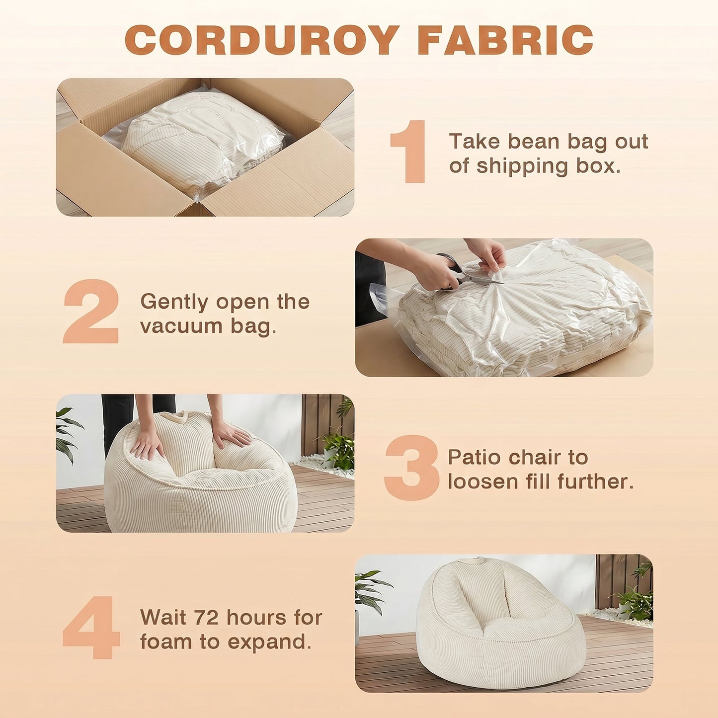 Advwin 90*92cm Corduroy Beanbag Sofa with Backrest