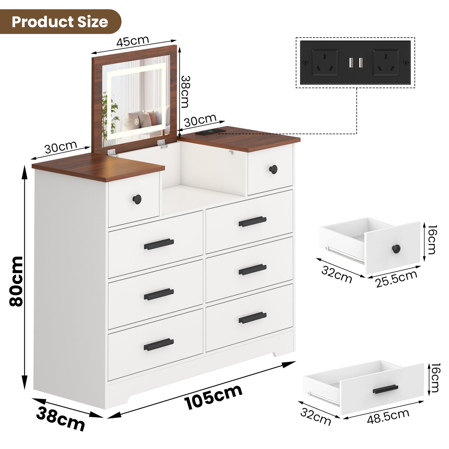 Advwin Dresser with Mirror Chest of Drawers