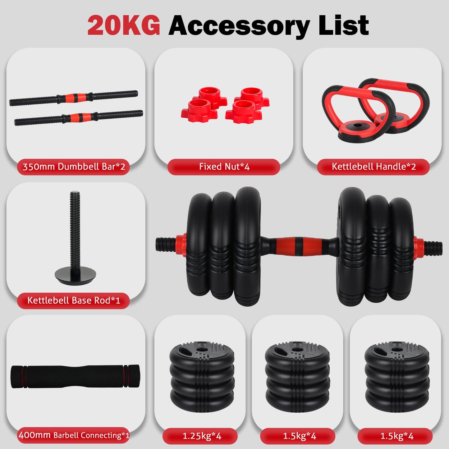 Advwin 5-in-1 Adjustable Dumbbells Set 20kg