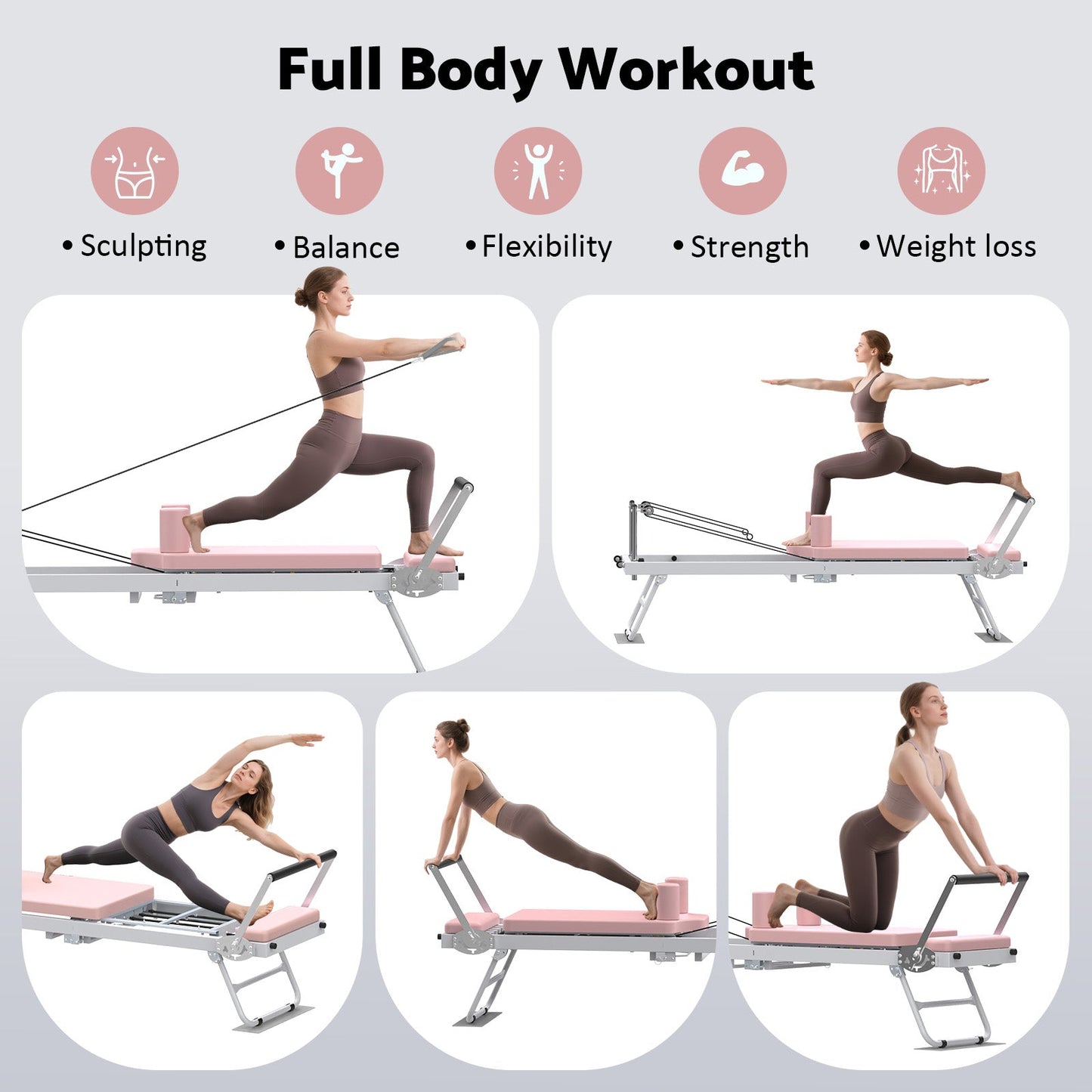 Advwin Foldable Pilates Reformer Machine with Wheels