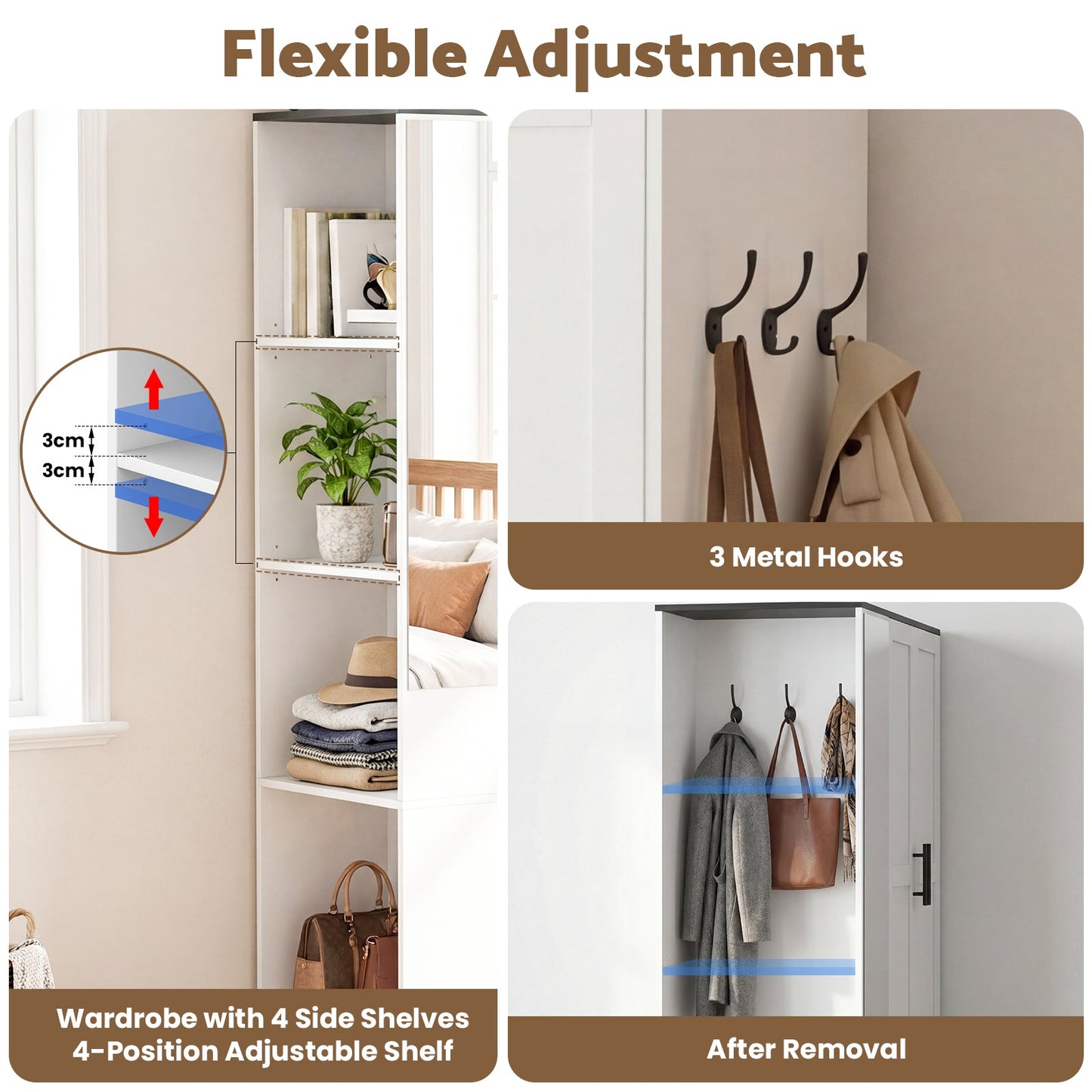 Advwin 2 Doors Armoire Wardrobe Closet with Mirror