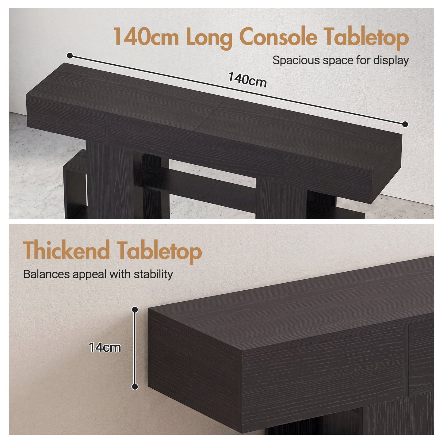 Advwin 140cm Entryway Console Table with 2 Drawers