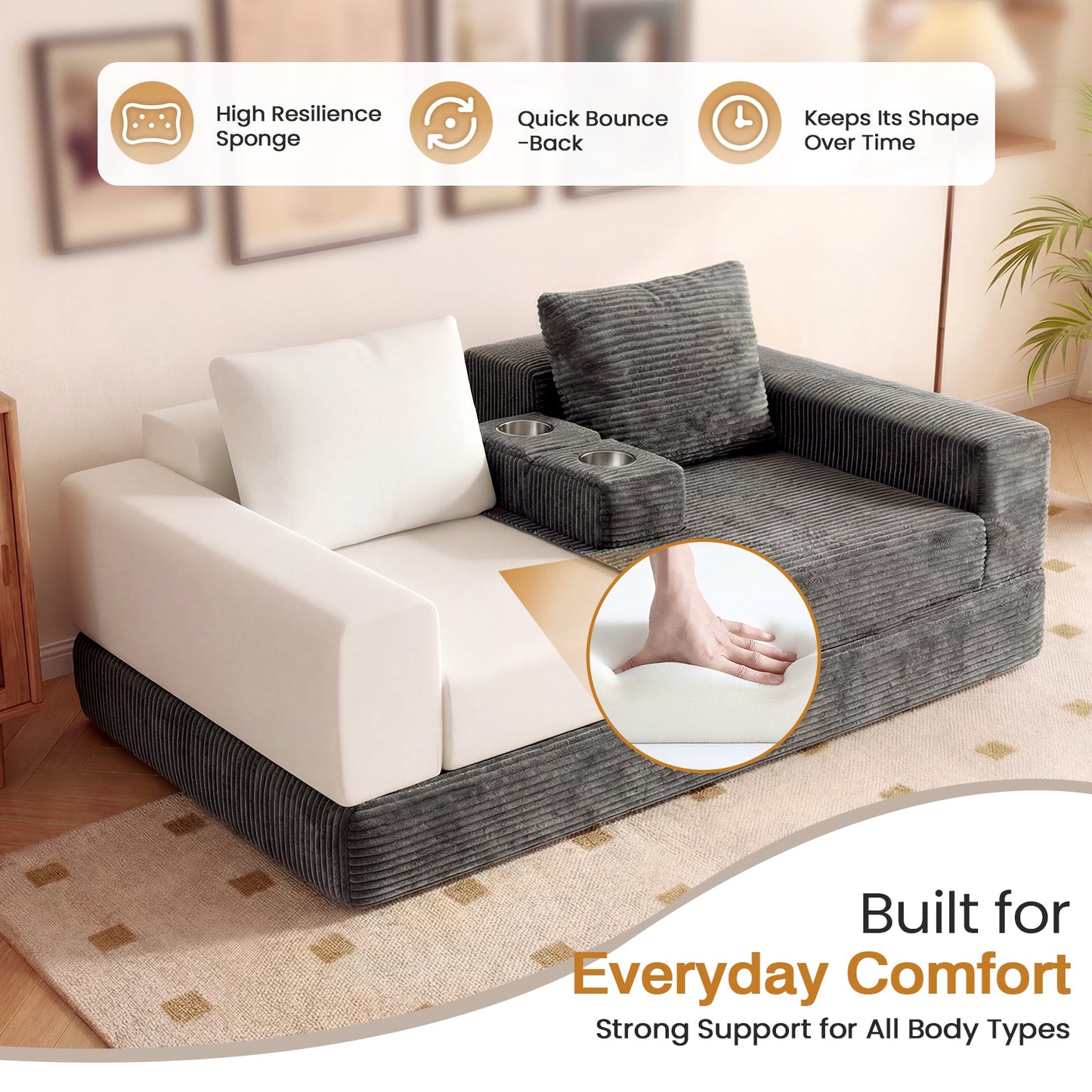 Advwin Folding Sofa Bed 2 in 1 Convertible Floor Sofa