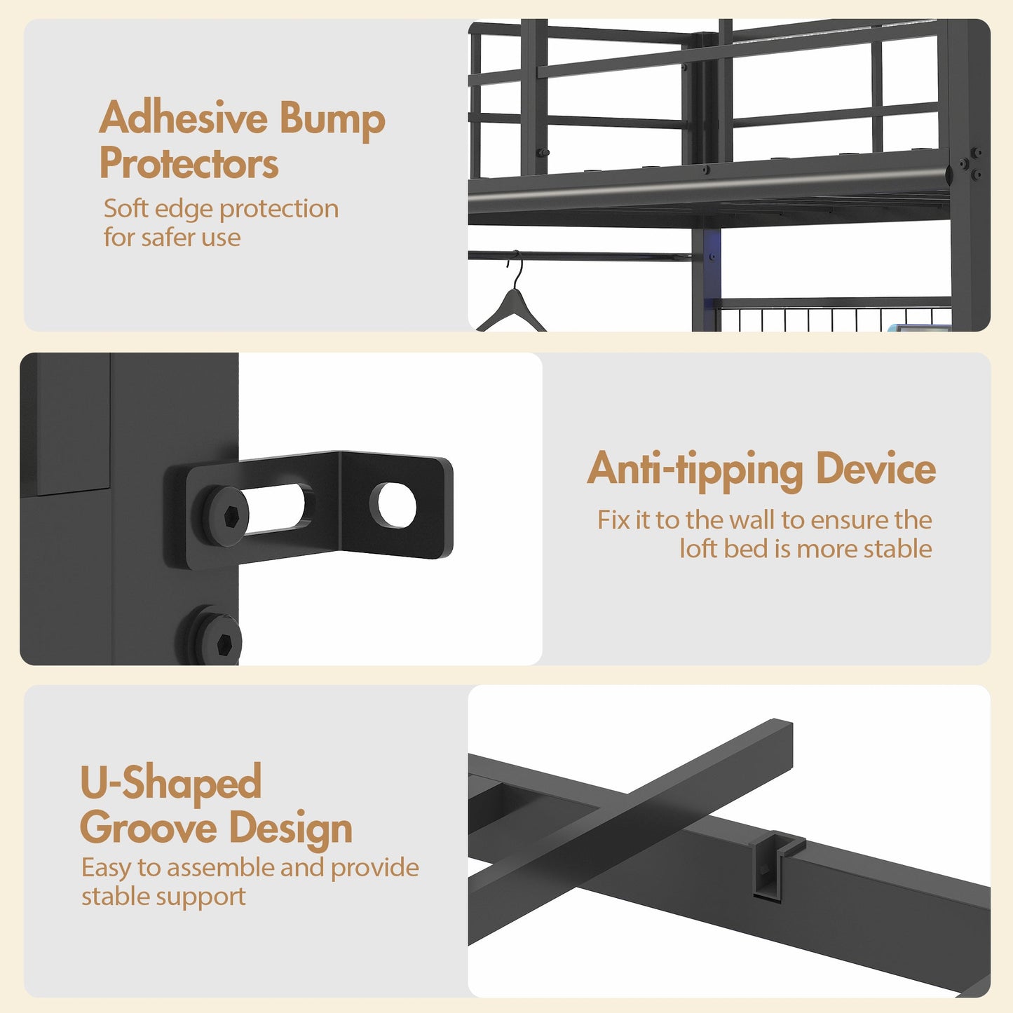 Advwin L-Shaped Bunk Bed w/ Desk Charging Station