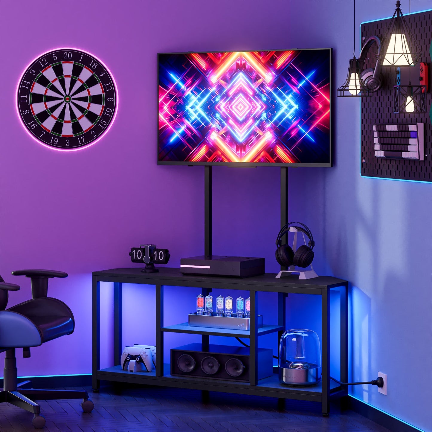 Advwin TV Stand with Built-in Mount & LED Lights 115cm