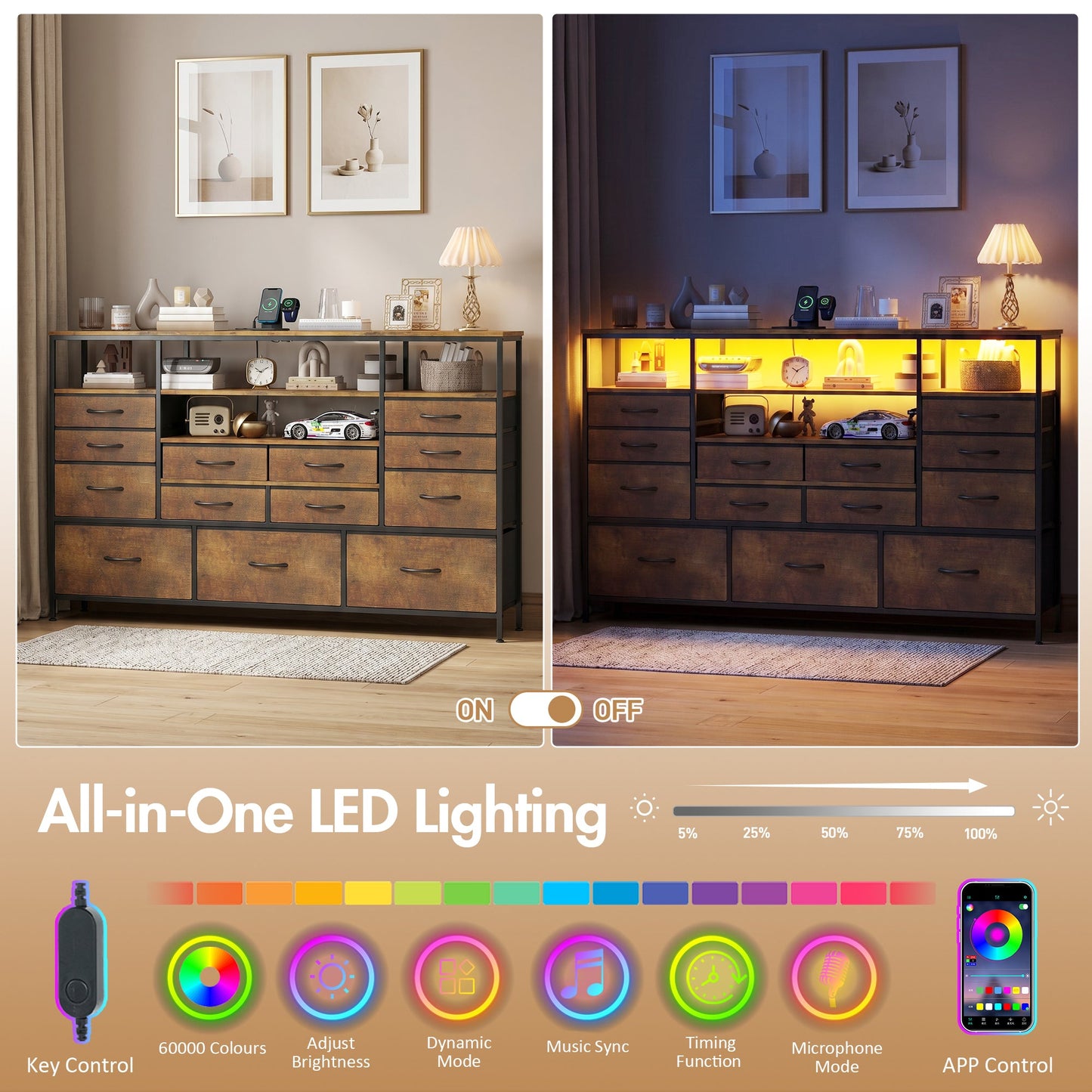 Advwin 13 Fabric Drawer Dresser with Charging Station