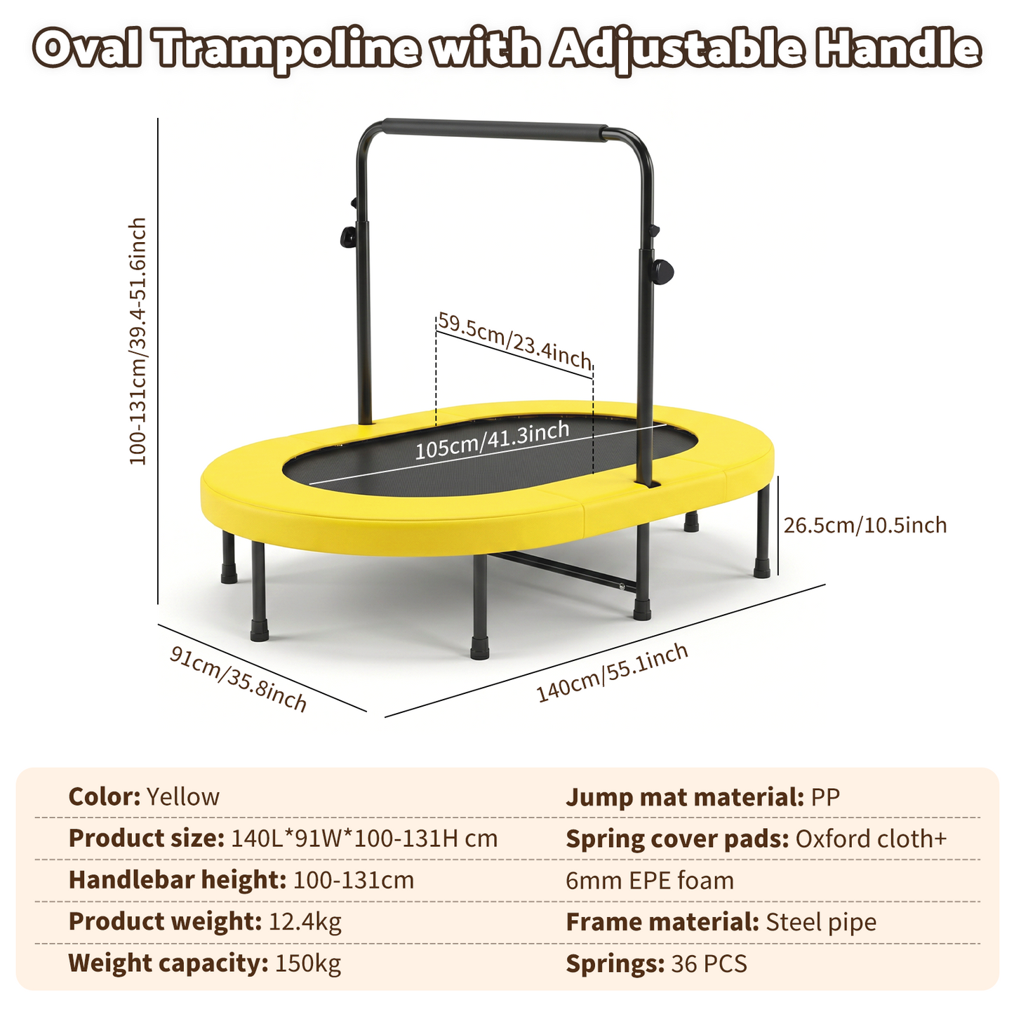 Advwin 55" 2-Person Mini Trampoline with 5-Level Adjustable Handle