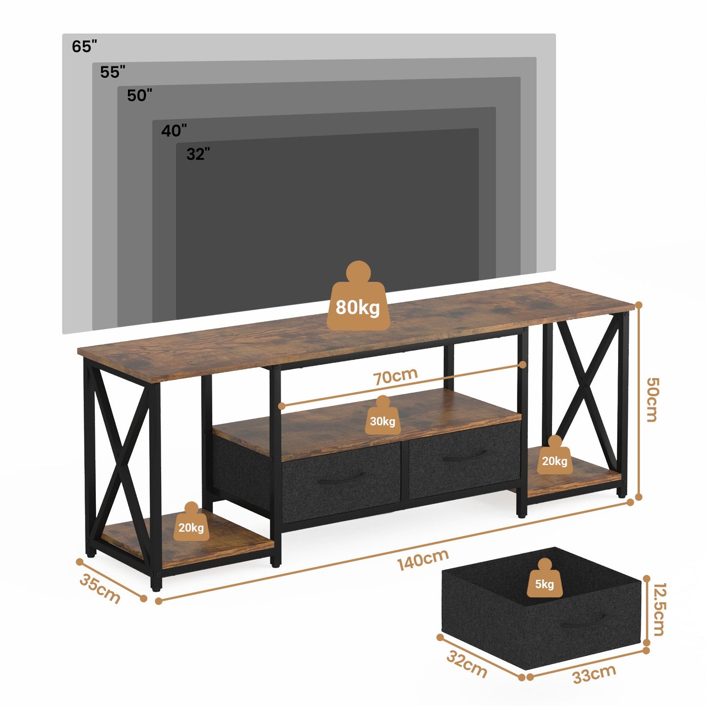Advwin 140cm TV Cabinet Entertainment Unit