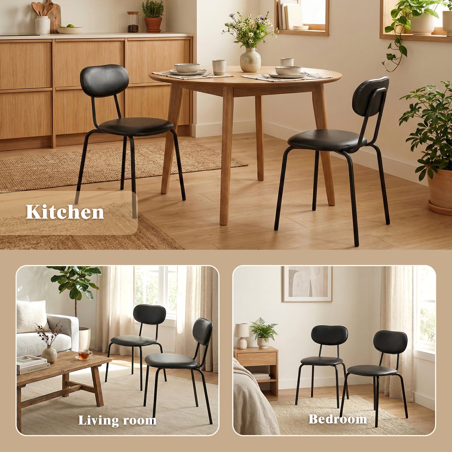 Advwin Kitchen Dining Chairs Black Set of 2
