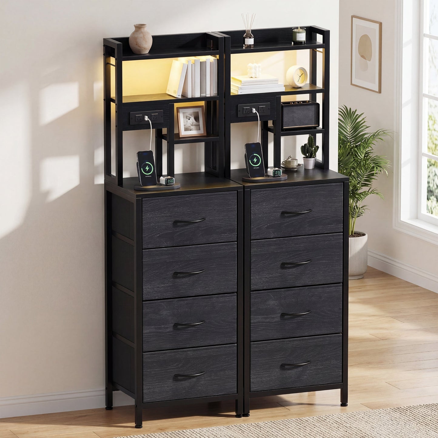 Advwin Tall Bedside Table with Charging Station