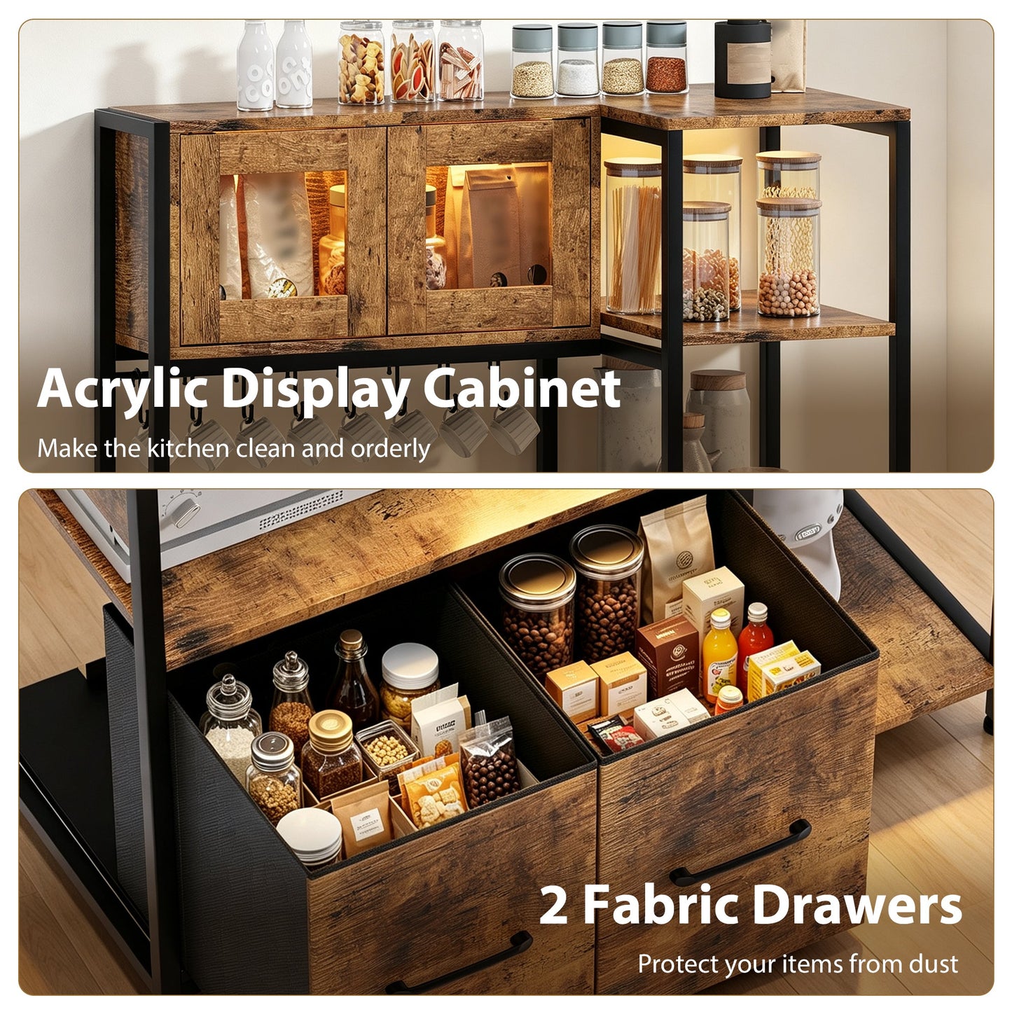 Advwin Bakers Rack with Power Outlet & LED Light