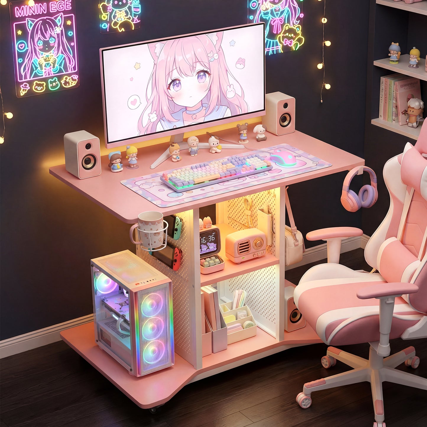 Advwin 80cm LED Gaming Desk w/ Power Outlets
