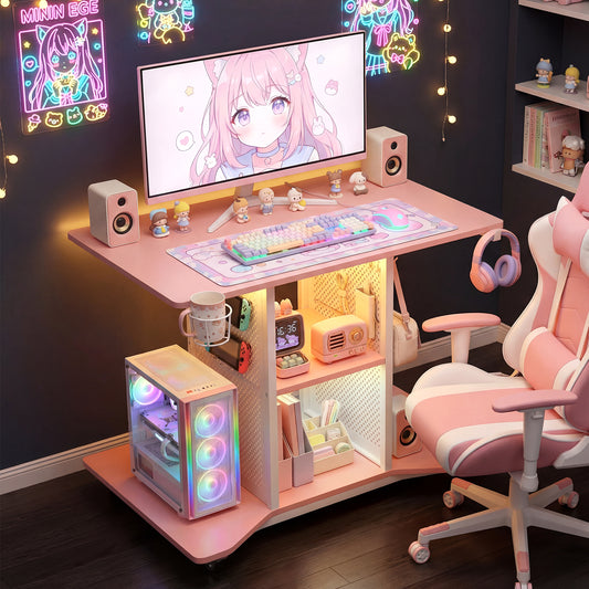 Advwin 80cm LED Gaming Desk w/ Power Outlets