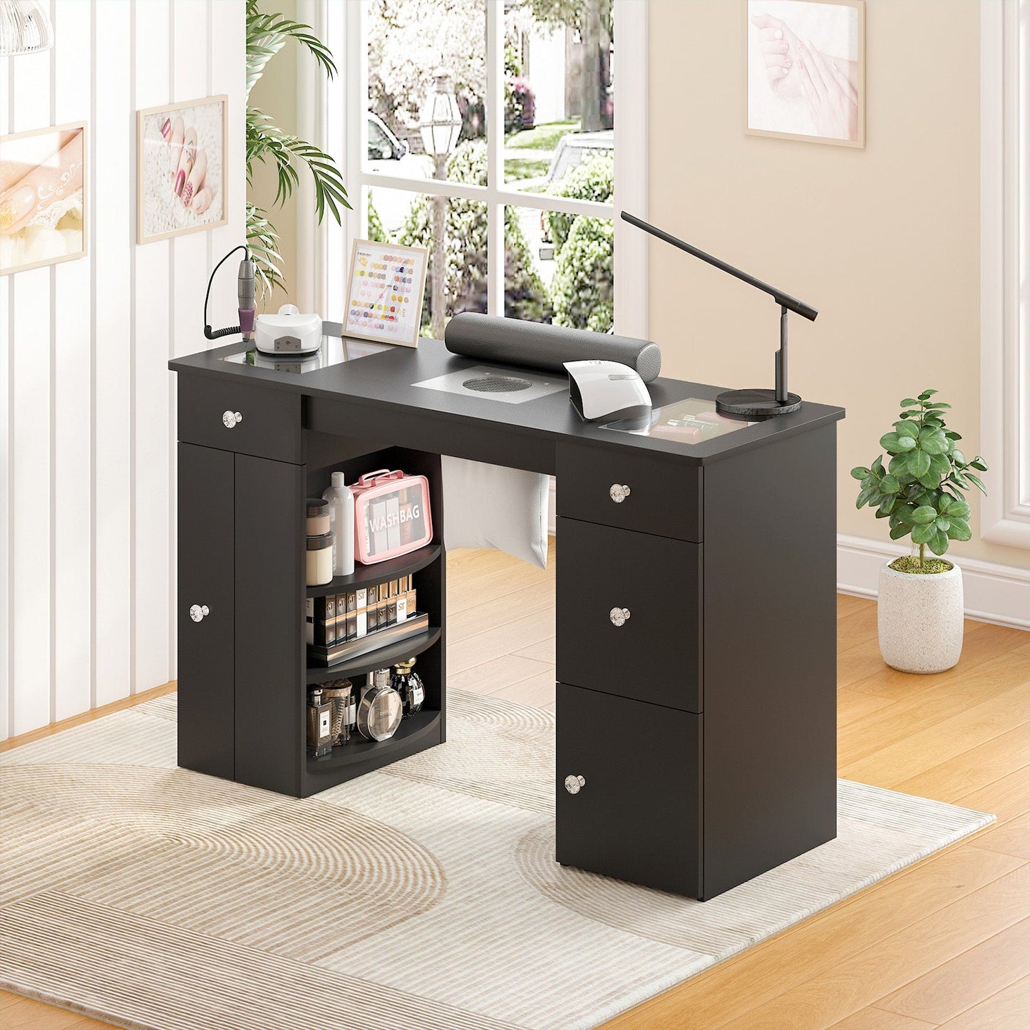 Advwin Manicure Table Glass Top w/Dust Collector