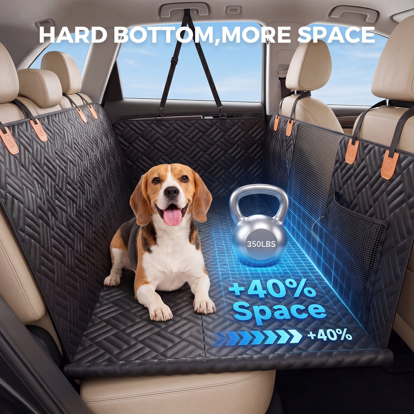 Advwin Dog Car Seat Cover Hard Bottom for Back Seat Extender