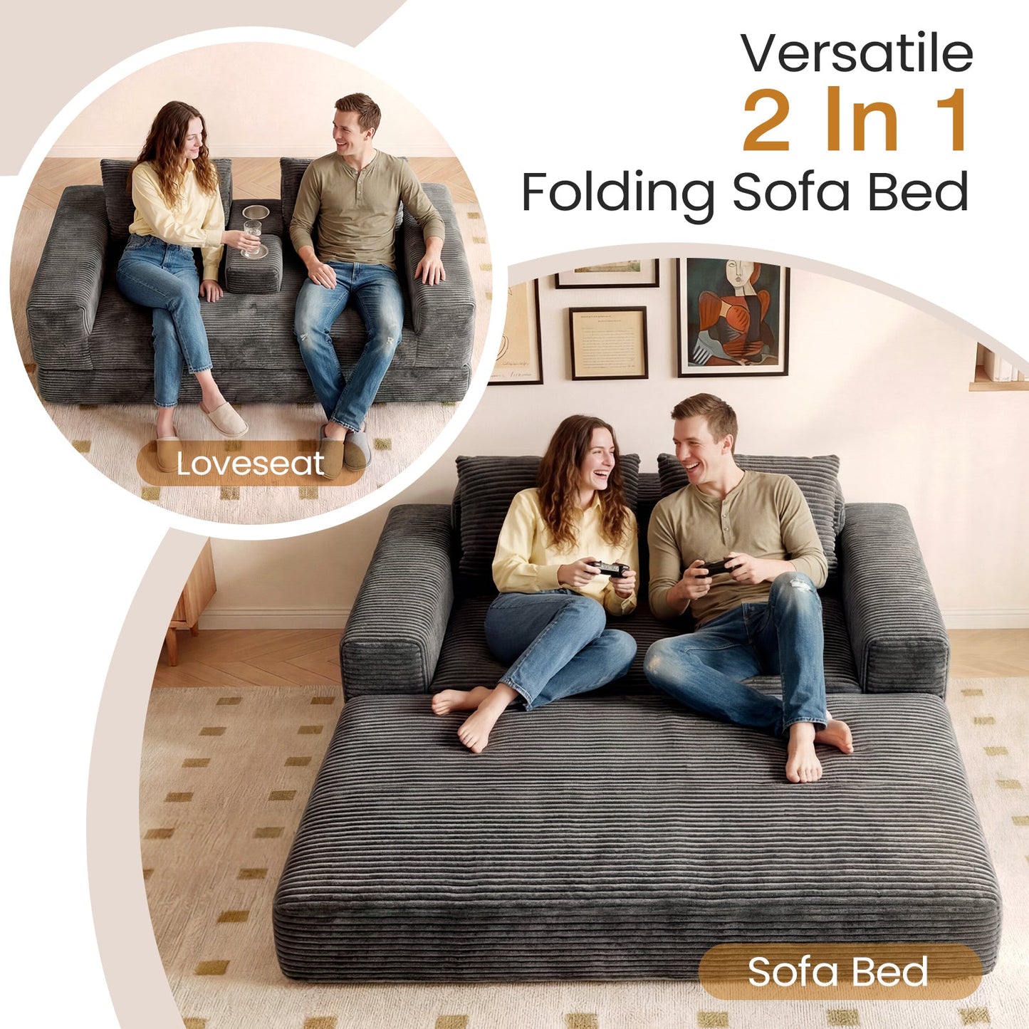 Advwin Folding Sofa Bed 2 in 1 Convertible Floor Sofa