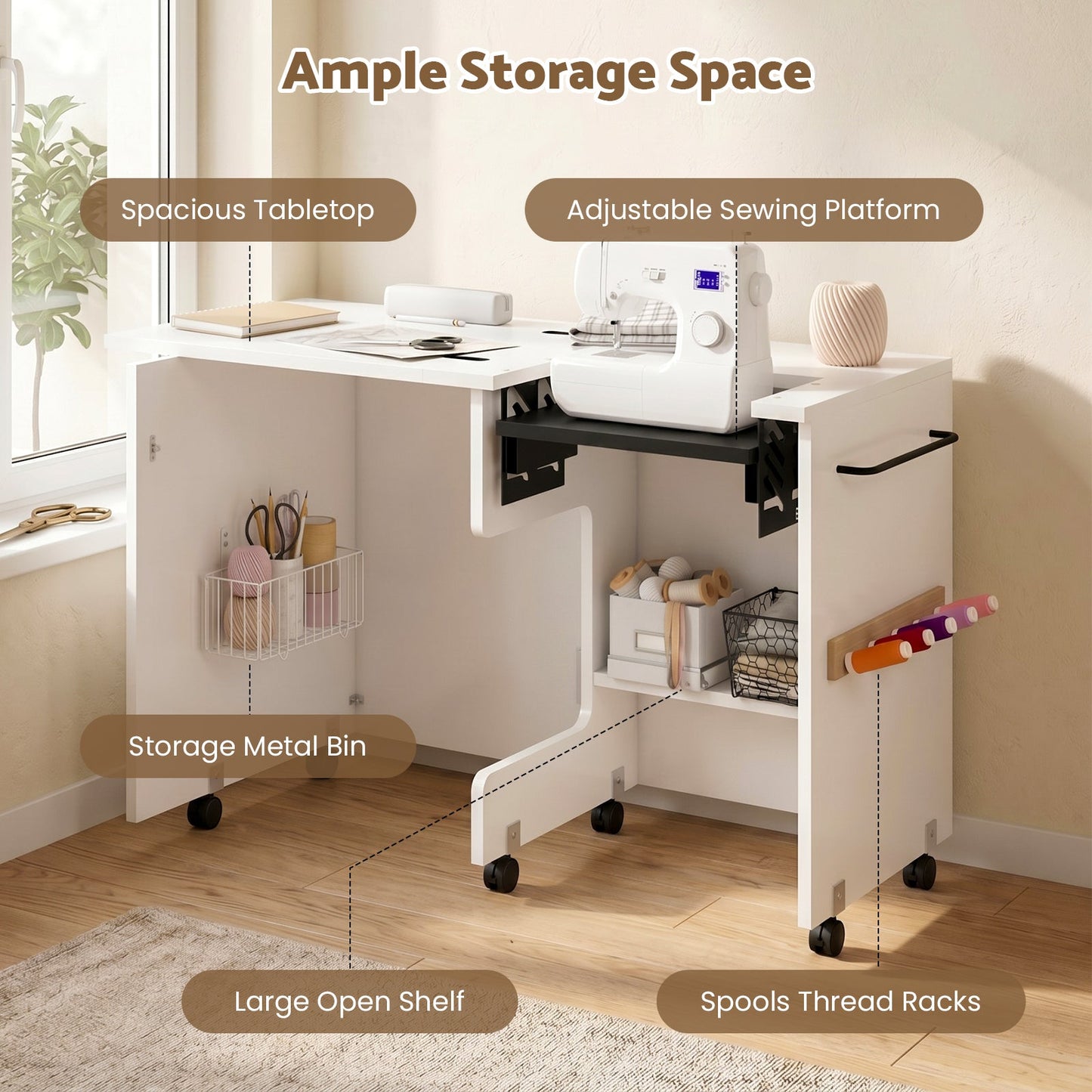 Advwin Folding Sewing Table with Adjustable Platform