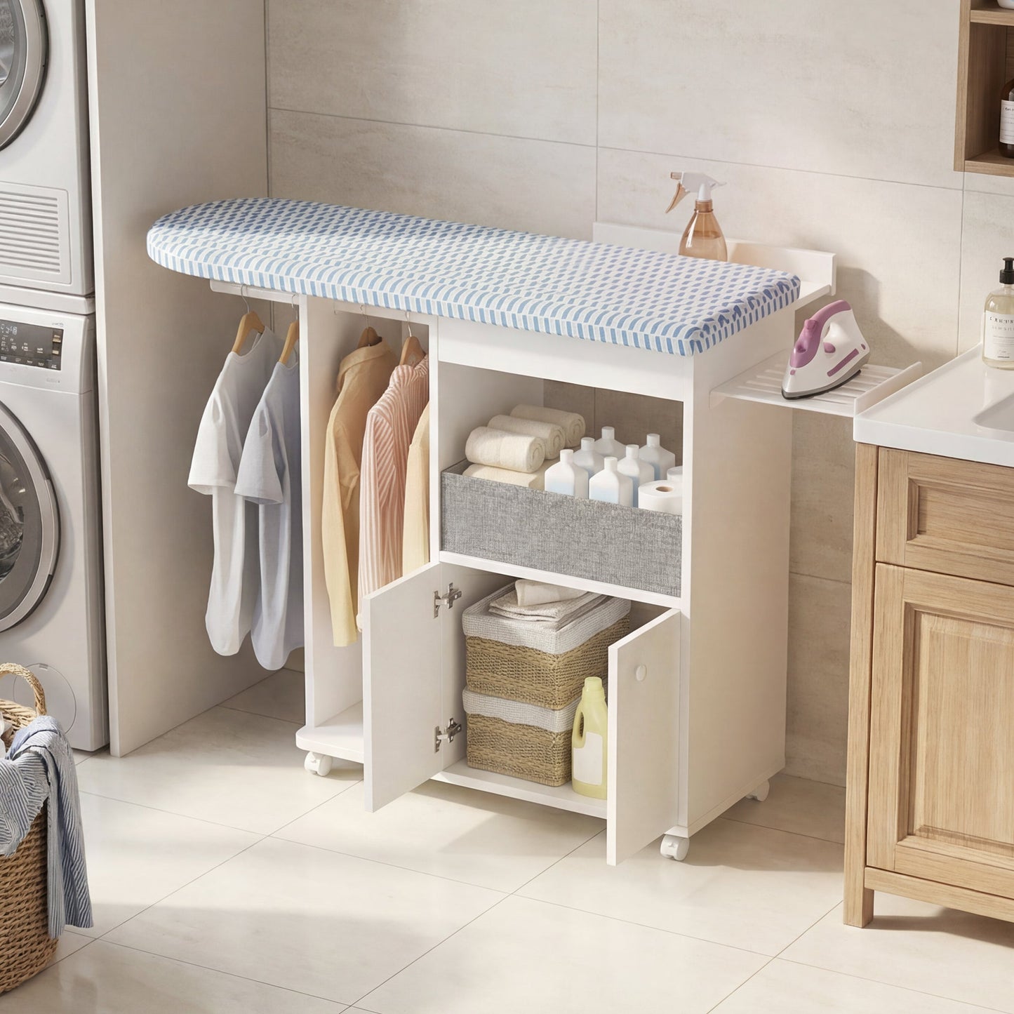 Advwin Ironing Board on Wheels with Storage & Hanger Rod