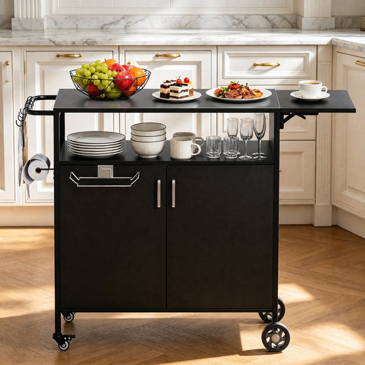 Advwin Mobile Kitchen Island with Foldable Side Table