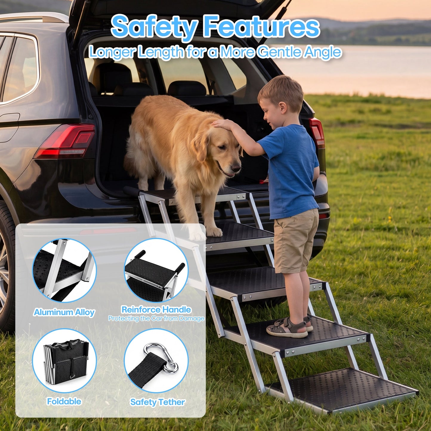 Advwin 5 Steps Dog Ramp for Car with Adjustable Height
