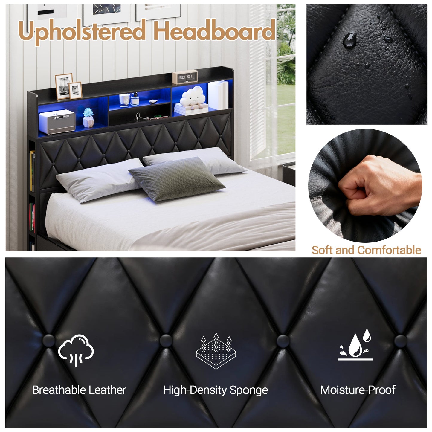 Advwin Queen Bed Frame with 4 Storage Drawers