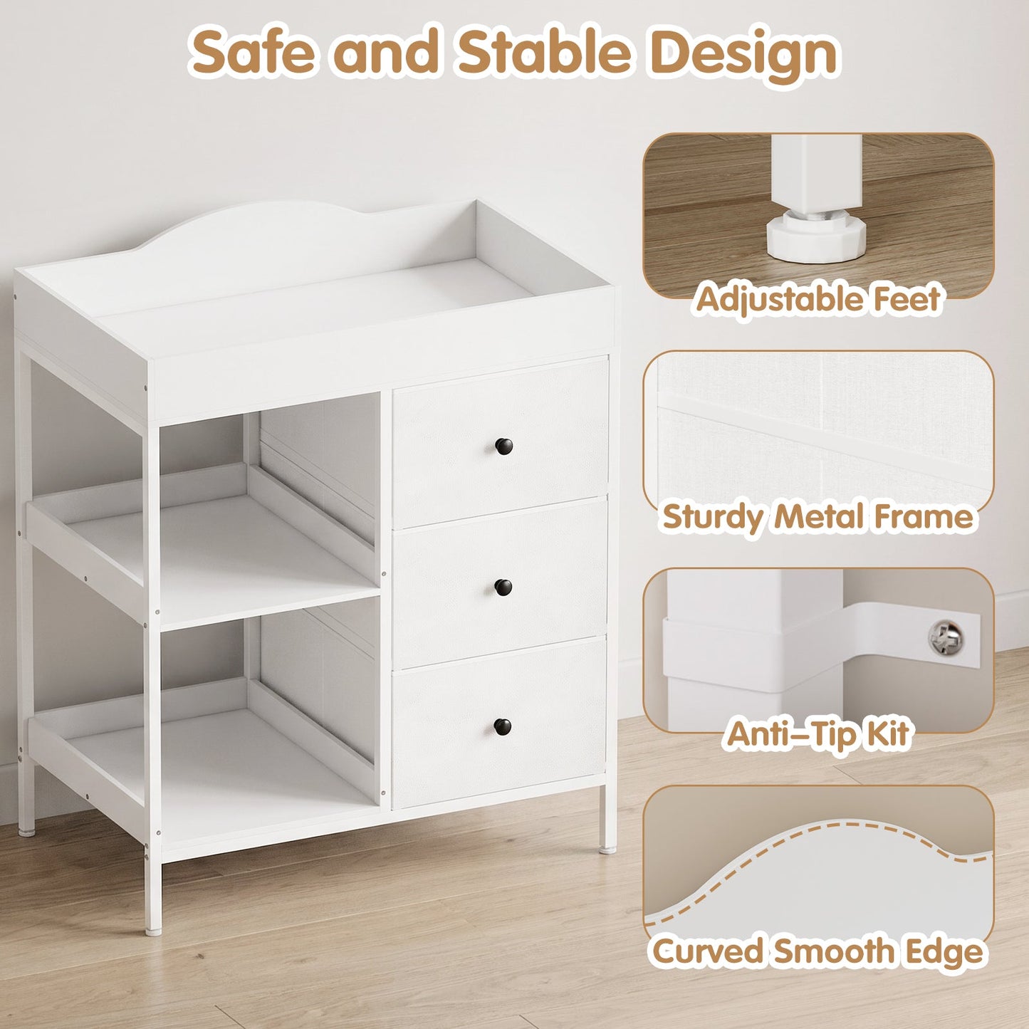 Advwin Baby Change Table with Casters & Drawers