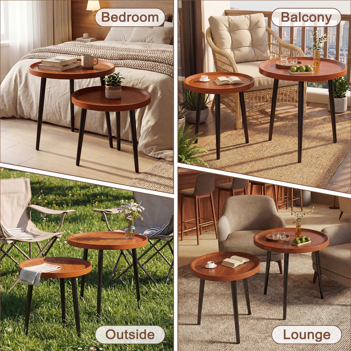 Advwin Walnut Nesting Coffee Tables Set of 2