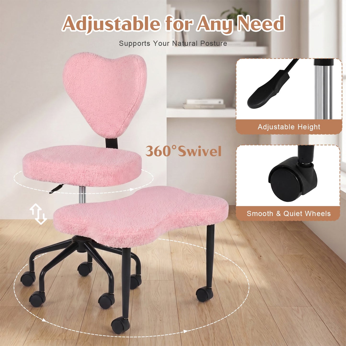 Advwin 360° Ergonomic Cross Legged Office Chair Pink