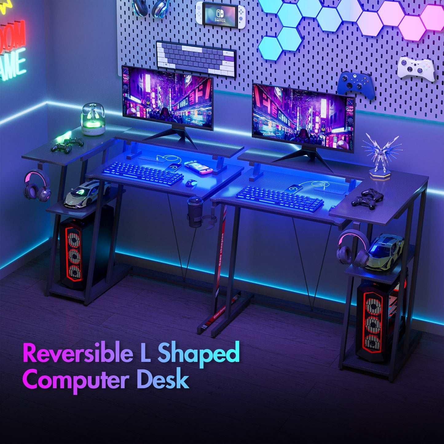 Advwin L Shaped Gaming Desk with LED Lights 100cm