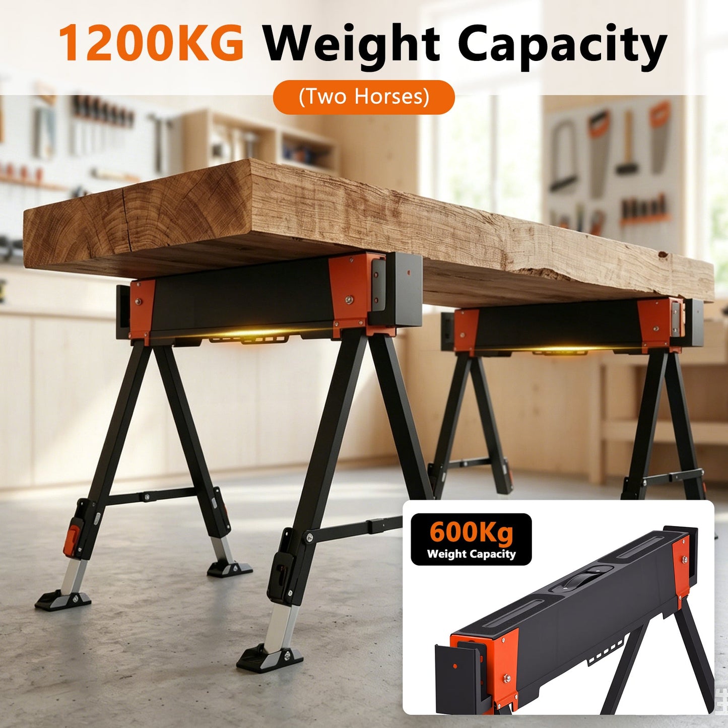 Advwin 2PCS Heavy Duty Folding Sawhorse w/ Adjustable Height