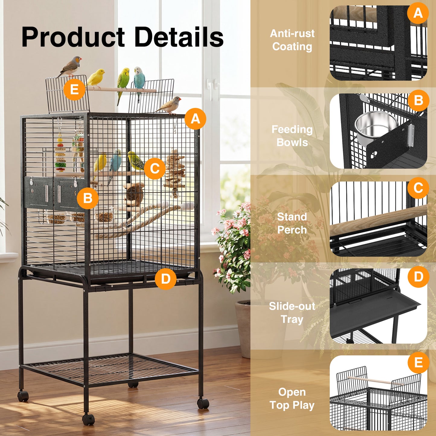 Advwin Bird Cage 146CM Open Top 2 Perches Aviary