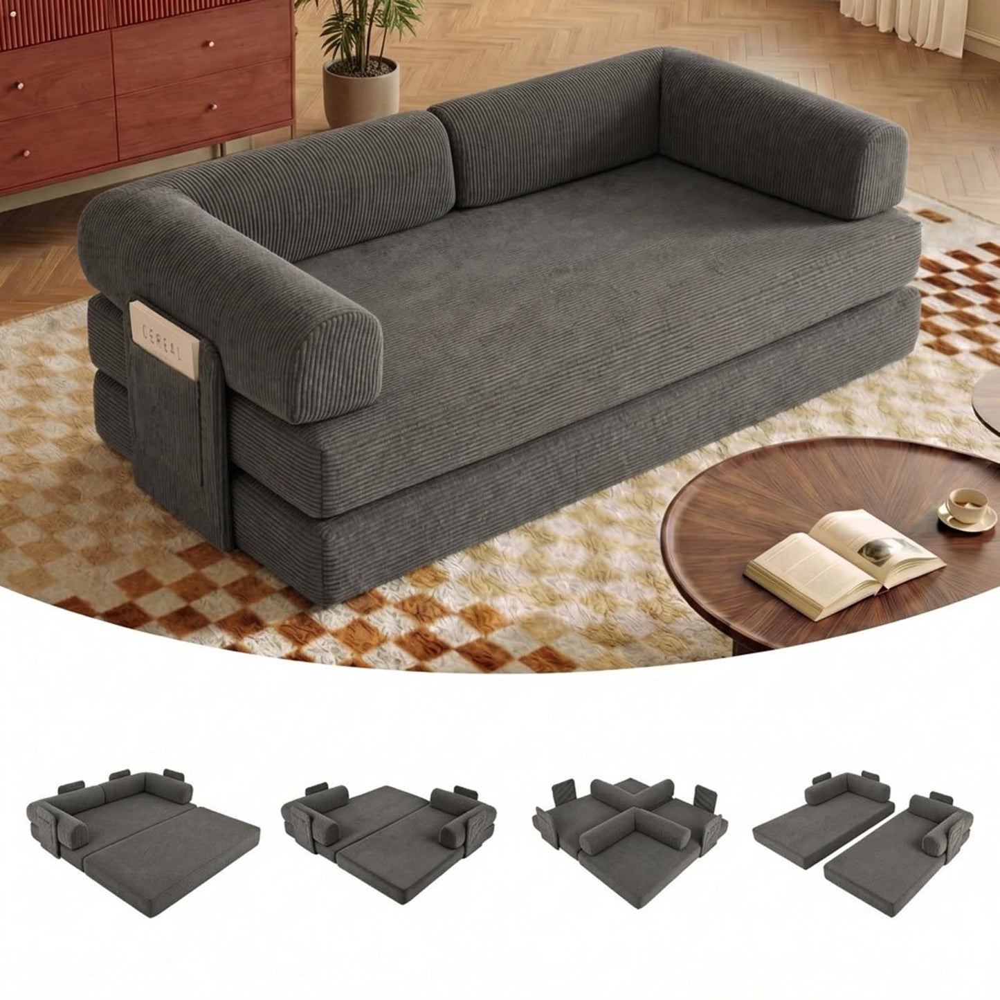 Advwin 5-in-1 Convertible Folding Loveseat Sofa Bed