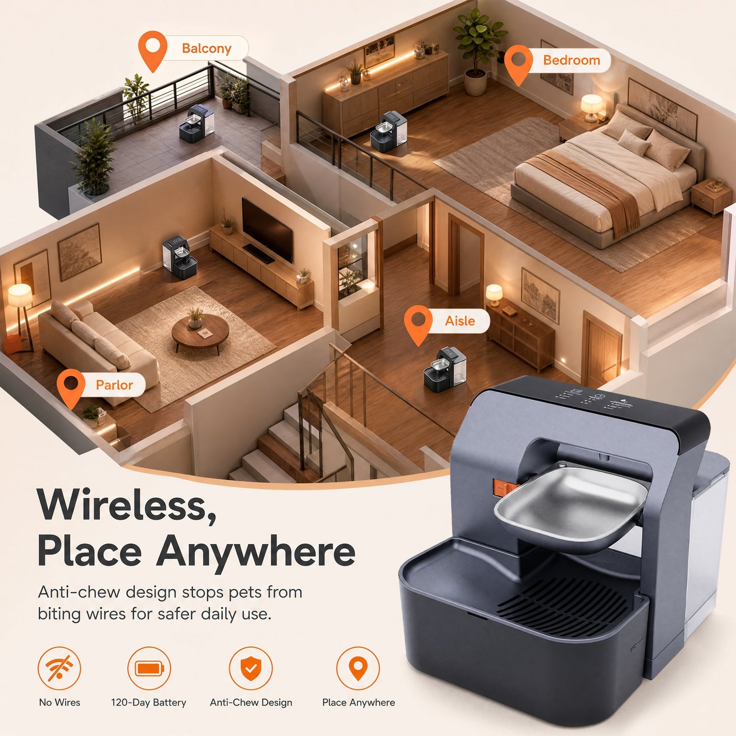 Advwin 3.2L Wireless Cat Water Fountain No Need Filters