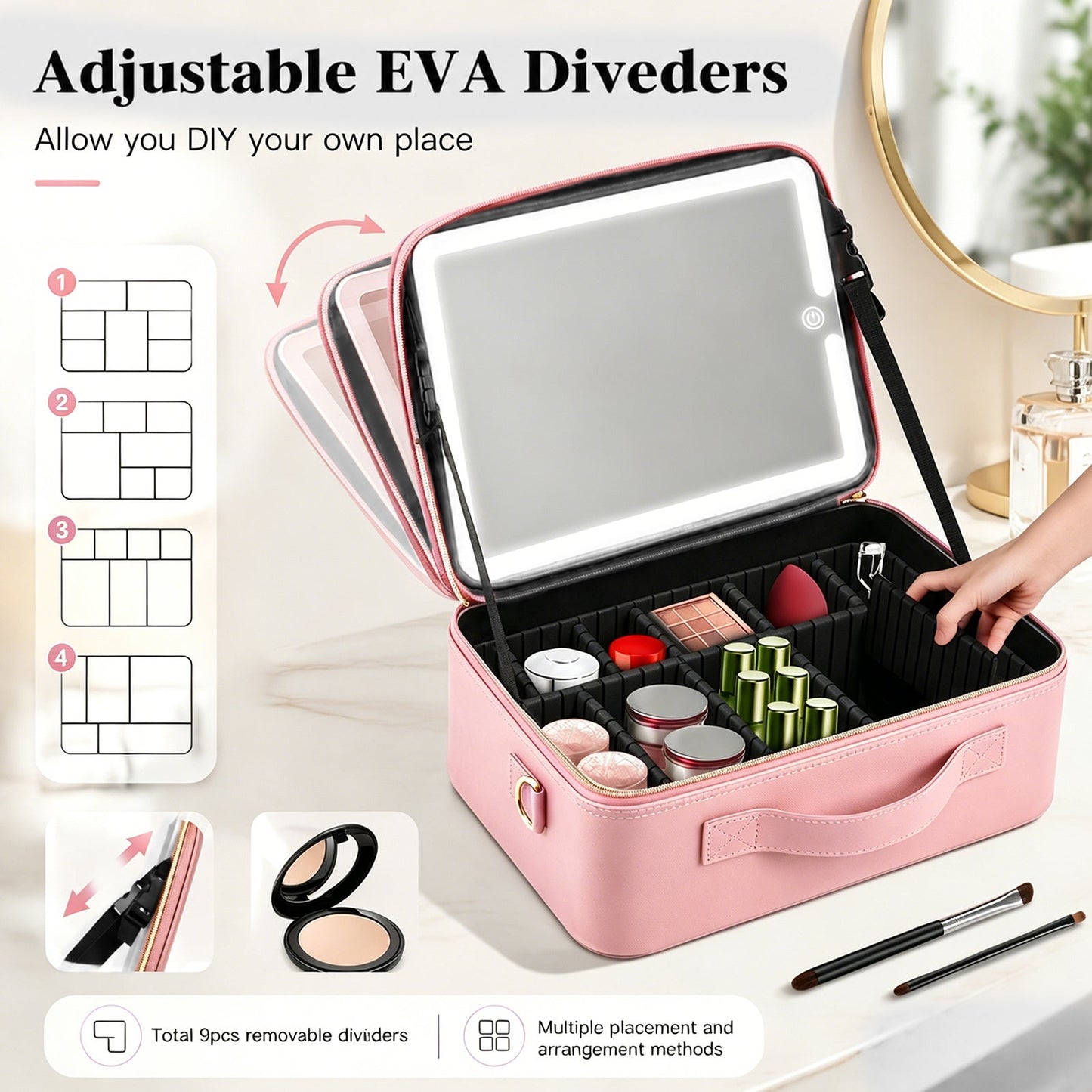 Advwin 15" Portable Makeup Case with LED Light Mirror