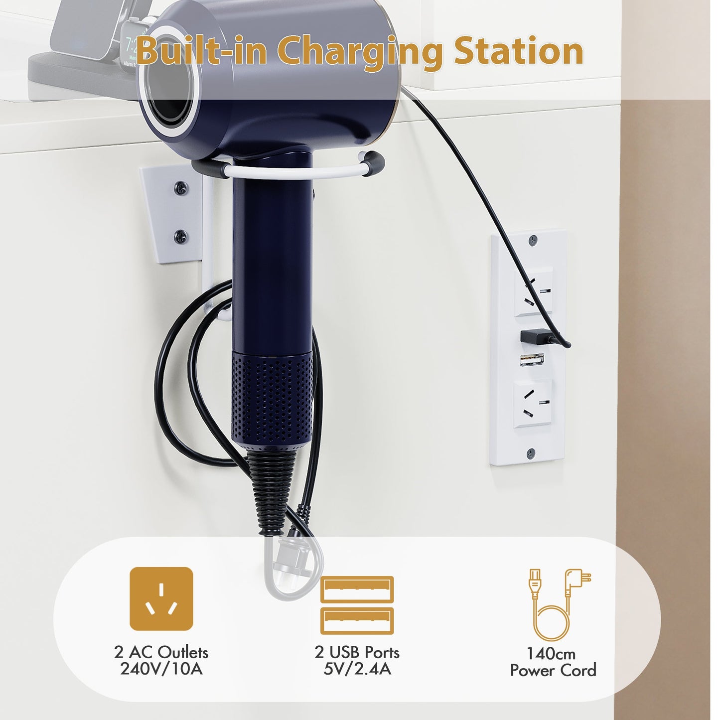 Advwin LED Makeup Vanity w/ Charging Station & 9 Drawers