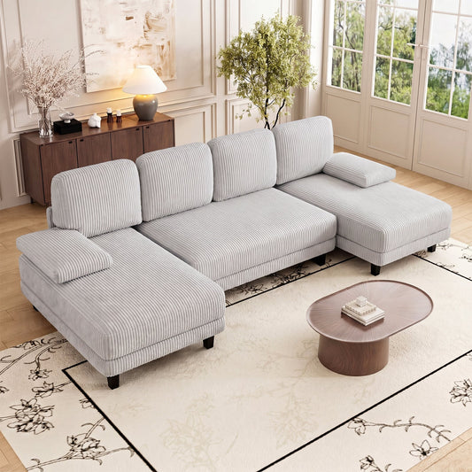 Advwin 4-Seater U Shape Corduroy Sectional Sofa 280cm