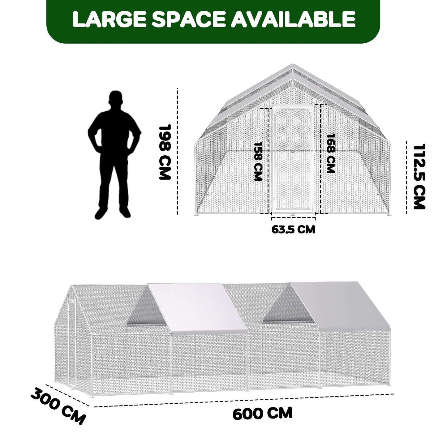 Advwin 6x3x1.95m Metal Chicken Coop w/ 4-Tier Perch