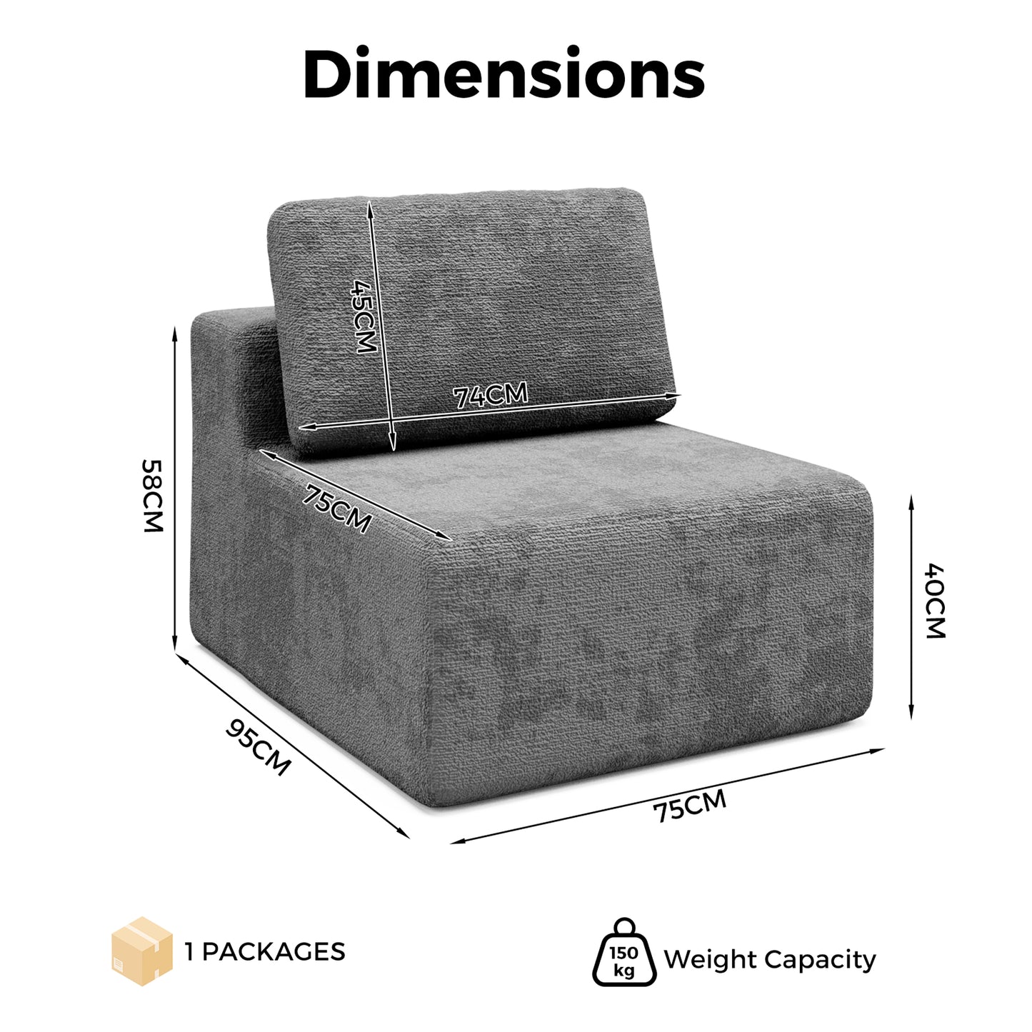 Advwin Armless Sofa Chair Chenille Fabric Modular Sofa
