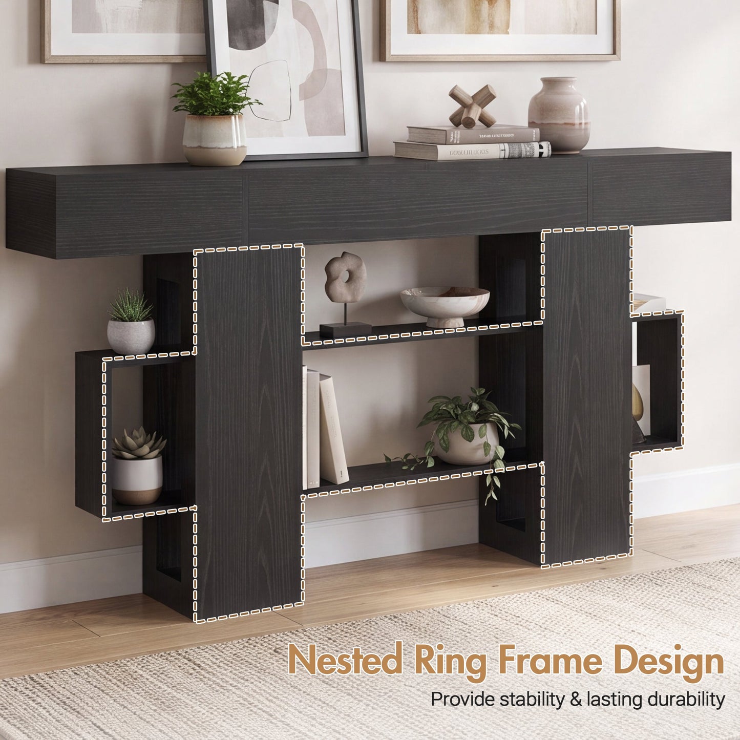 Advwin 140cm Entryway Console Table with 2 Drawers