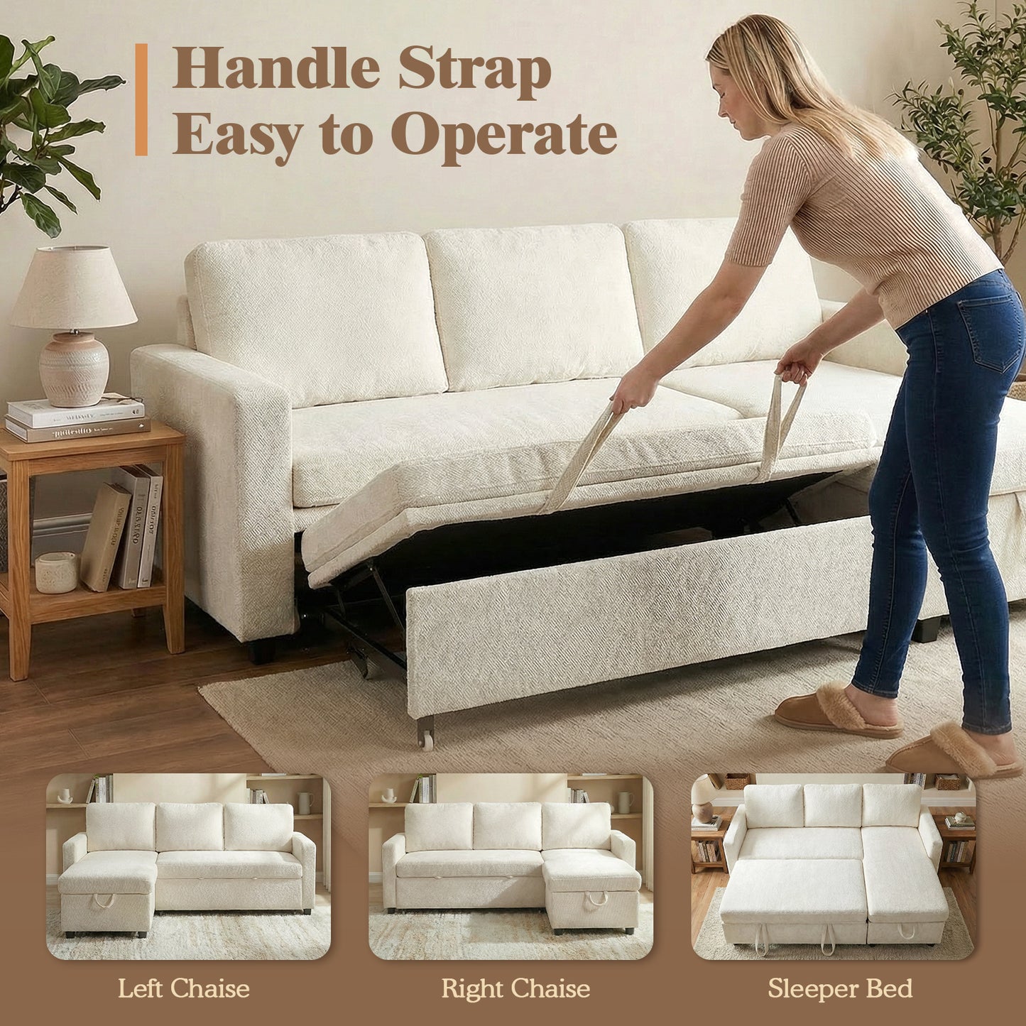 Advwin 194cm L-Shape Sleeper Sofa Bed w/ Storage