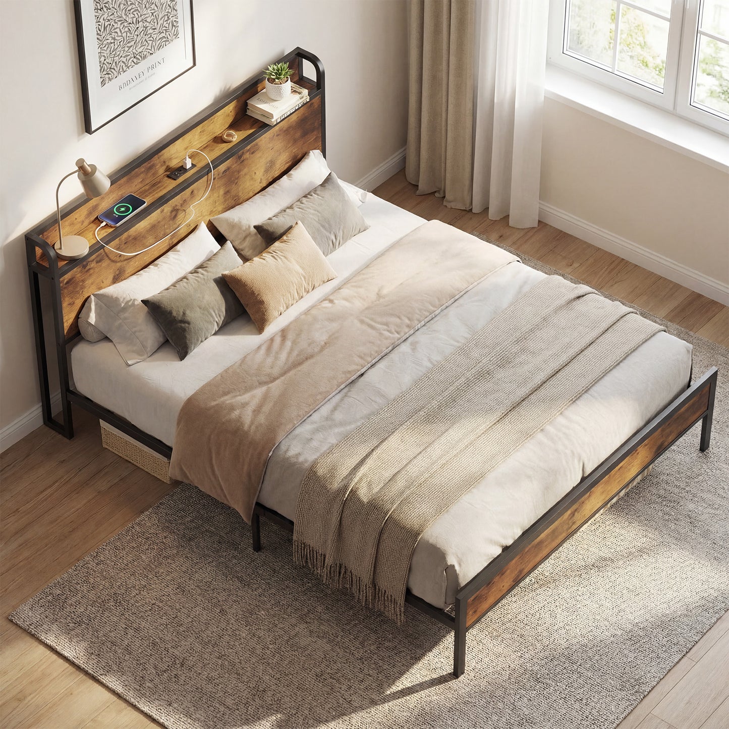 Advwin Bed Frame with Charging Station and USB Ports