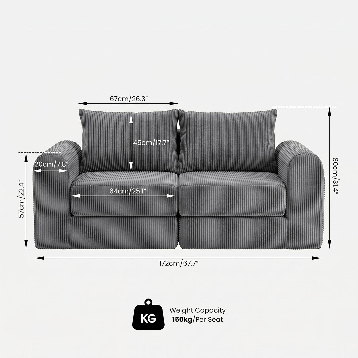 Advwin 172cm Modular Corduroy 3-in-1 Sofa Lounger