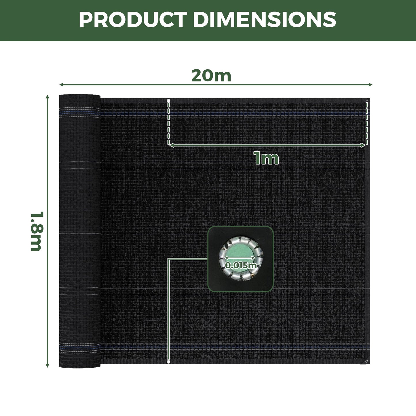 Advwin Shade Cloth Mesh Sunshade Sail 1.8*20m with Grommets