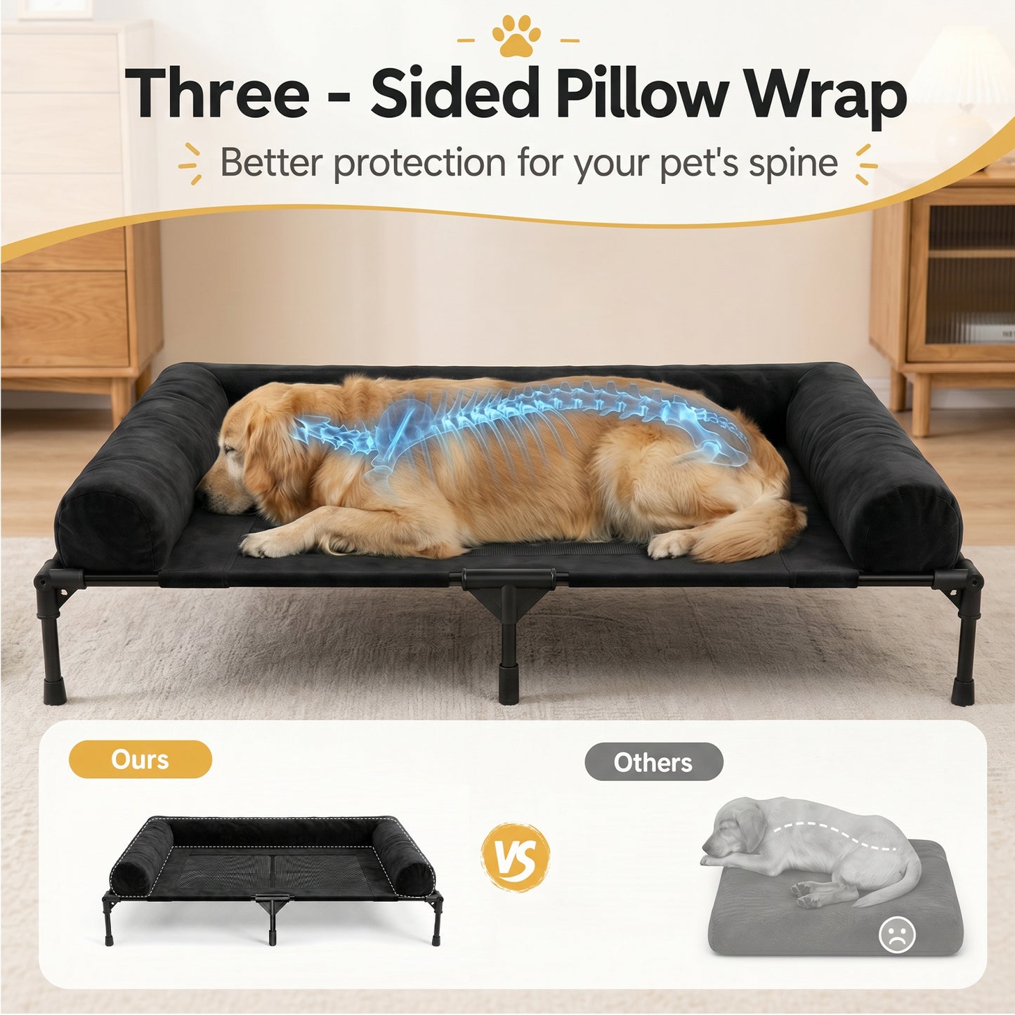 Advwin Elevated Dog Bed with Bolster Black