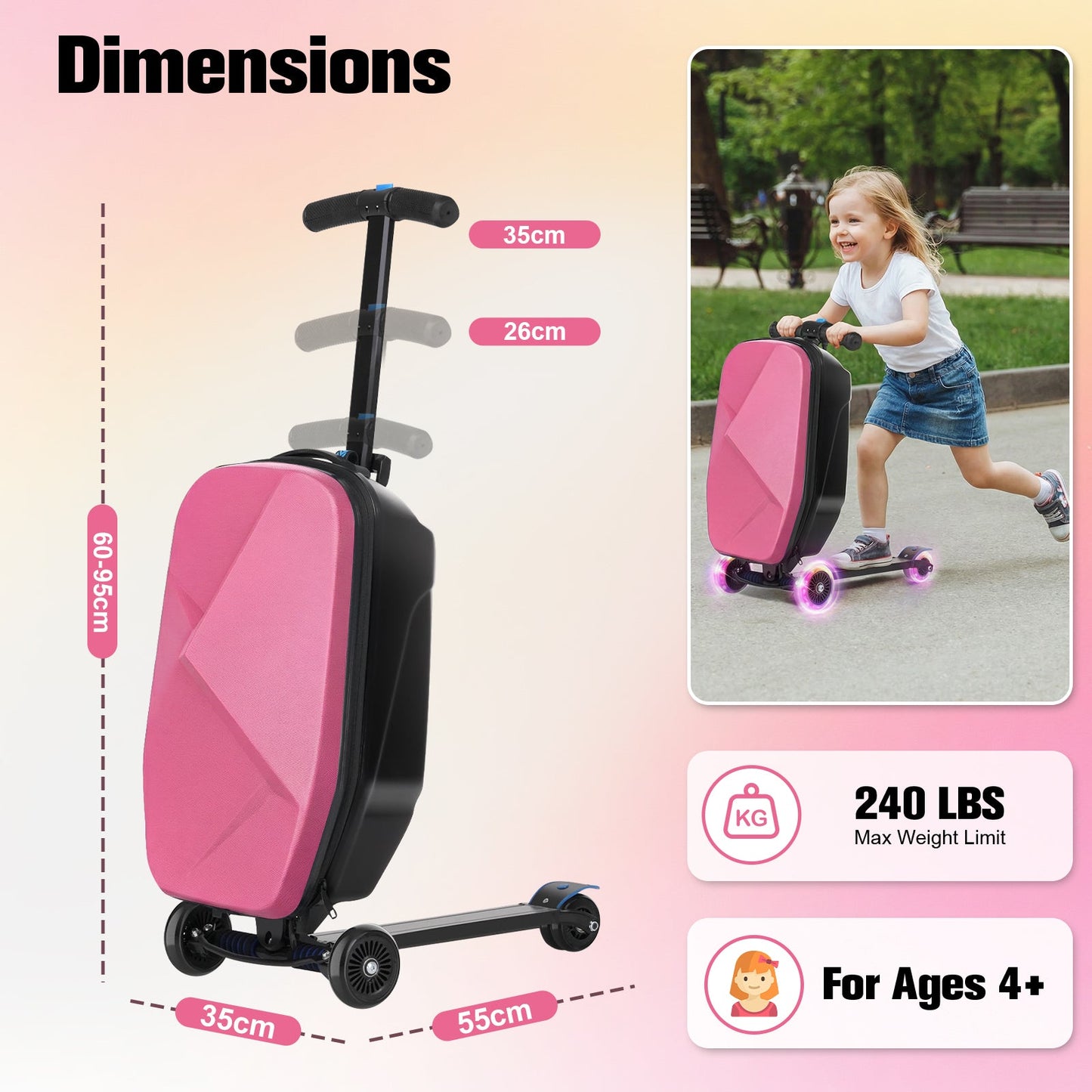 Advwin 2-in-1 Foldable Scooter Suitcase LED Wheels